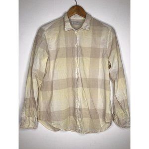 Everlane Women's Long Sleeve Button Plaid Light Brown Red Yellow Size 6 Shirt
